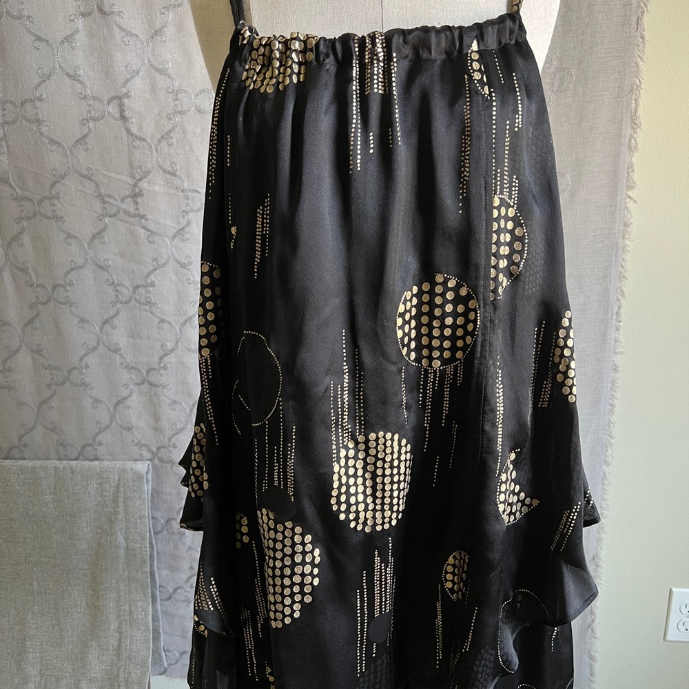 ROK Women silk party mini dress. Gold and black. Like new